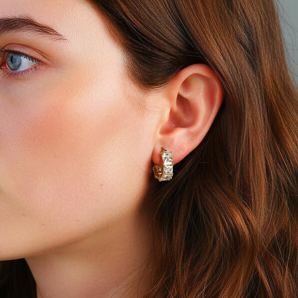 Kemstone Square Prong Set Moissanite Hoop Earrings – 925 Sterling Silver, 5mm, Gold / Silver MOE20