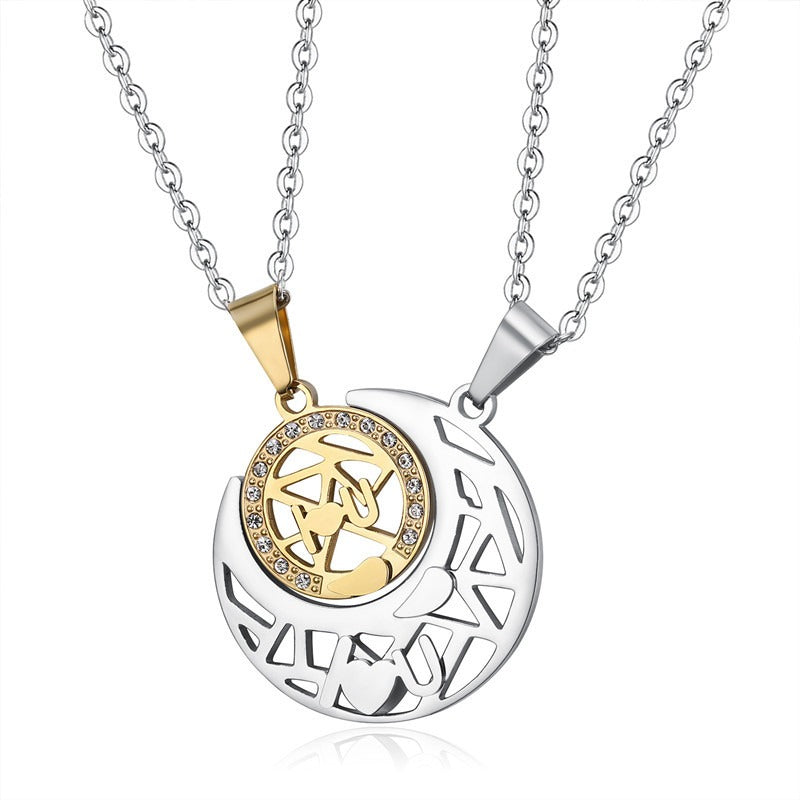 Kemston Sun Moon Couple Necklace Set for Men & Women Titanium Steel LOVE YOU TN0363