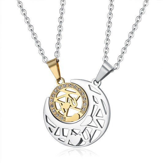 Kemston Sun Moon Couple Necklace Set for Men & Women Titanium Steel LOVE YOU TN0363
