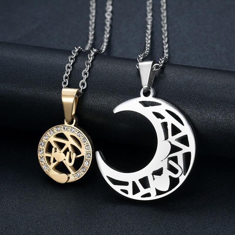 Kemston Sun Moon Couple Necklace Set for Men & Women Titanium Steel LOVE YOU TN0363