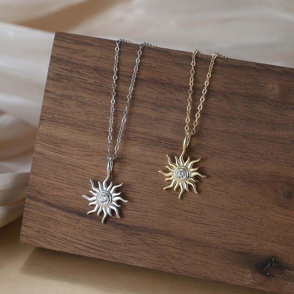 Kemstone 925 Sterling Silver Sunflower Pendant Necklace for Women Cubic Zirconia APN50