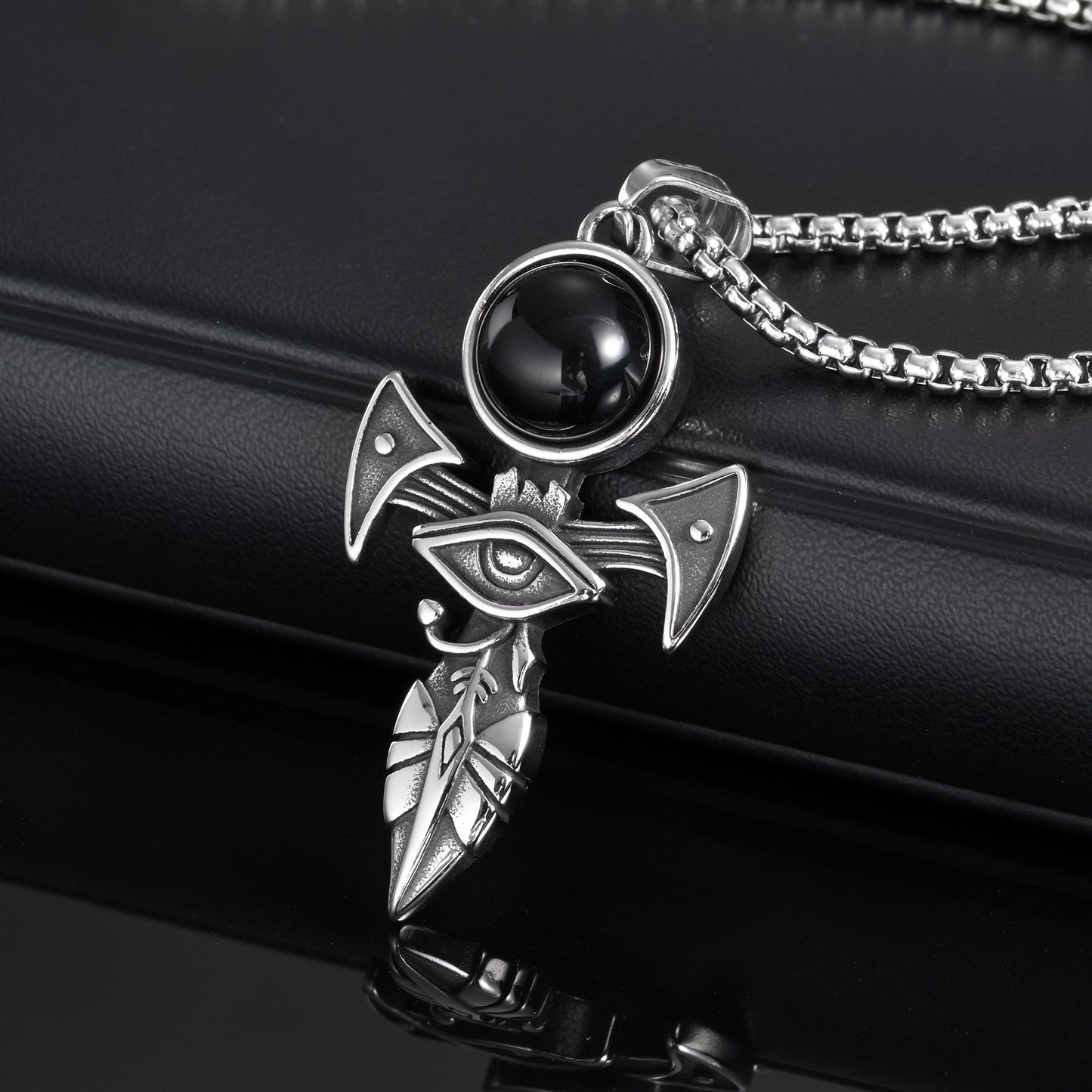 Kemstone Men’s Titanium Steel Horus Eye Cross Pendant Necklace PN-2153