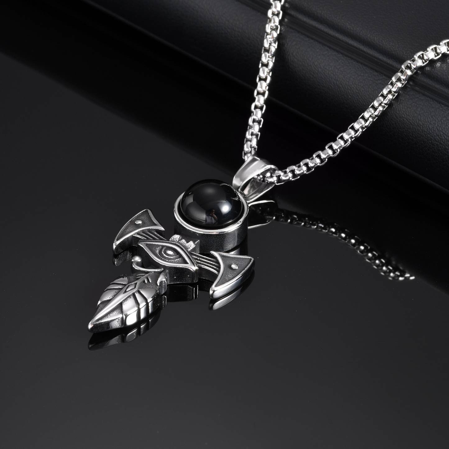 Kemstone Men’s Titanium Steel Horus Eye Cross Pendant Necklace PN-2153