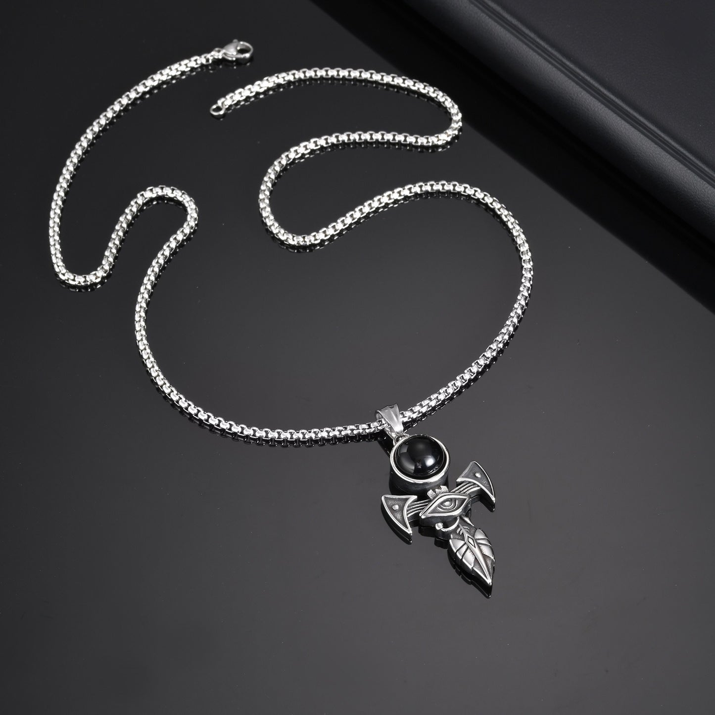 Kemstone Men’s Titanium Steel Horus Eye Cross Pendant Necklace PN-2153