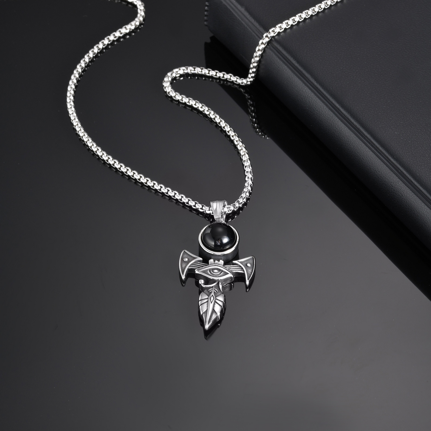 Kemstone Men’s Titanium Steel Horus Eye Cross Pendant Necklace PN-2153