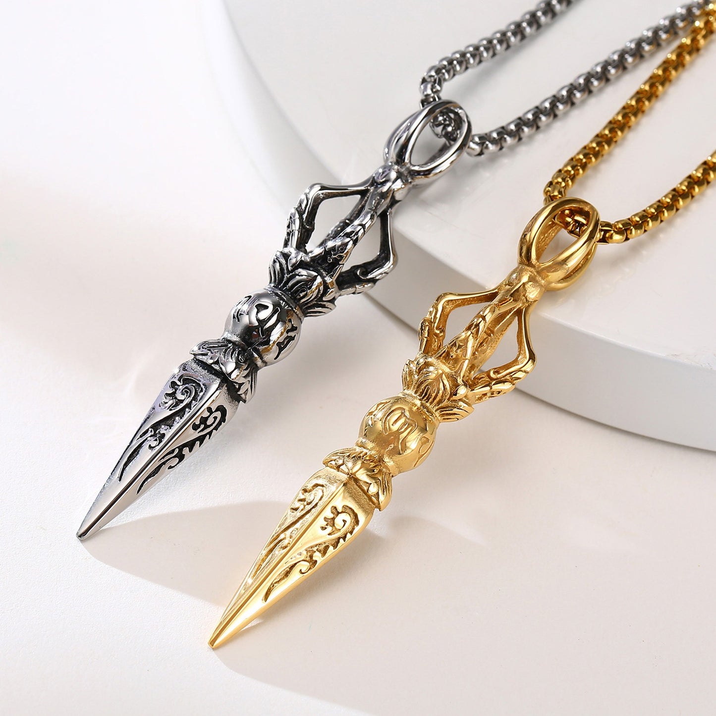 Kemstone Men’s Titanium Steel Pendant Necklace – Vintage Vajra-Inspired Symbolic Design PN-1373