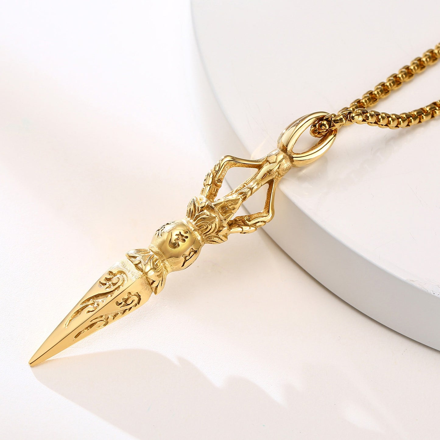 Kemstone Men’s Titanium Steel Pendant Necklace – Vintage Vajra-Inspired Symbolic Design PN-1373