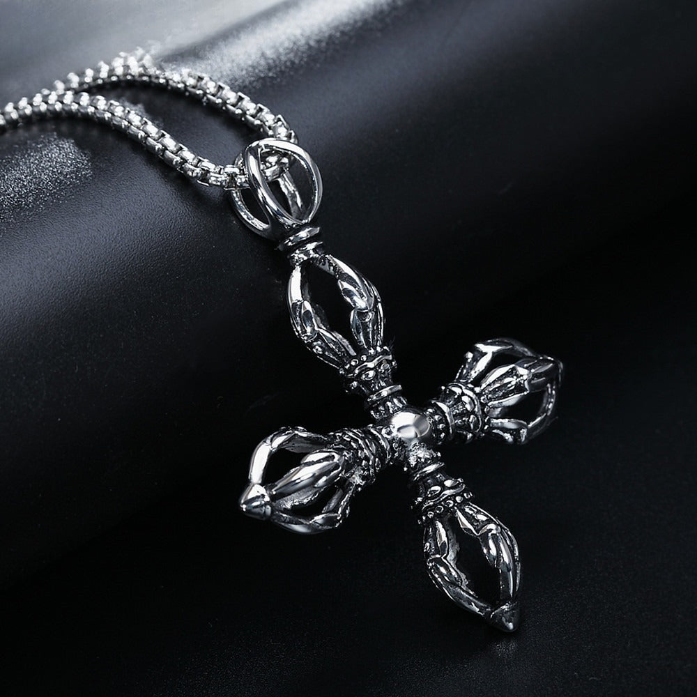 Kemstone Gothic Cross Titanium Steel Pendant Necklace for Men Vintage Symmetrical P0012