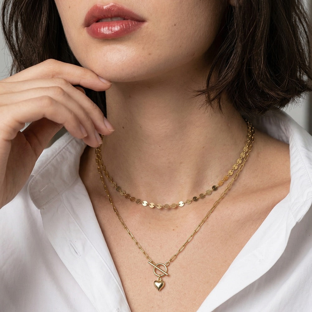 Kemstone Toggle Clasp Necklace for Women 925 Sterling Silver Chain with Heart Charm Gold Silver SC97