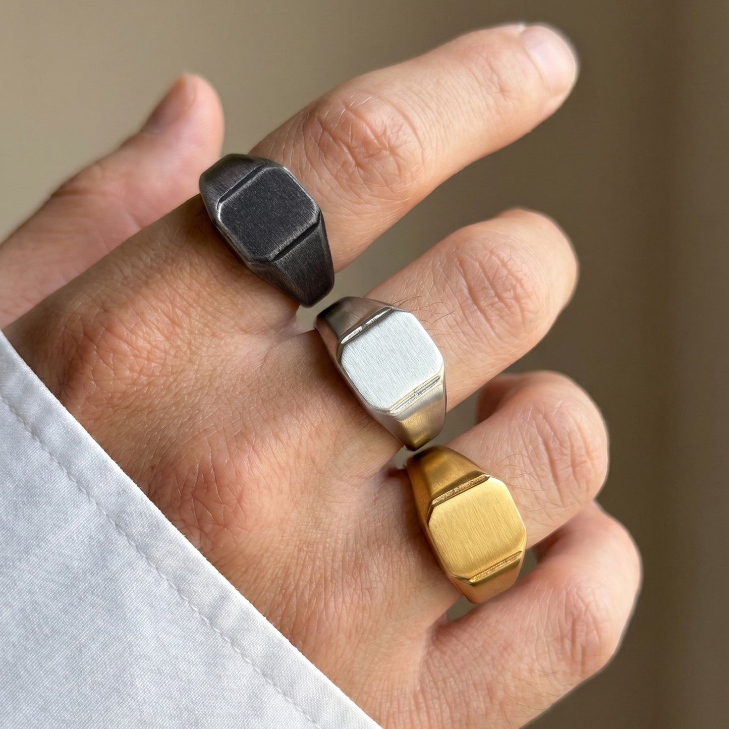 Kemstone Square Signet Ring for Men Stainless Steel Brushed Minimalist RC-693