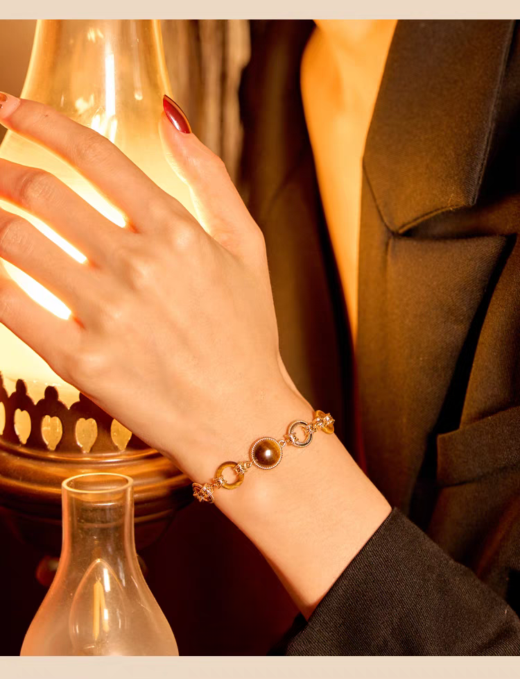 Kemstone Handcrafted Original Design Luminous Tiger's Eye Bracelet - Vintage Design, 925 Sterling Silver with Gold Plating, Adjustable 140mm-180mm