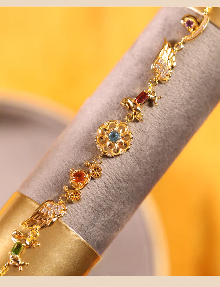 Kemstone Handcrafted Original Design Carrousel Bracelet - Vintage Sterling Silver Bracelet with Genuine Gemstones: Diopside, Fanta Garnet, Swiss Blue Topaz, Garnet, Amethyst, White Zircon, Cubic Zirconia - Romantic, Healing Gift for Women
