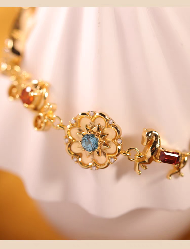 Kemstone Handcrafted Original Design Carrousel Bracelet - Vintage Sterling Silver Bracelet with Genuine Gemstones: Diopside, Fanta Garnet, Swiss Blue Topaz, Garnet, Amethyst, White Zircon, Cubic Zirconia - Romantic, Healing Gift for Women