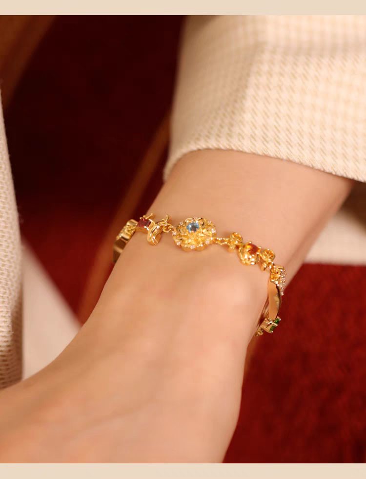 Kemstone Handcrafted Original Design Carrousel Bracelet - Vintage Sterling Silver Bracelet with Genuine Gemstones: Diopside, Fanta Garnet, Swiss Blue Topaz, Garnet, Amethyst, White Zircon, Cubic Zirconia - Romantic, Healing Gift for Women