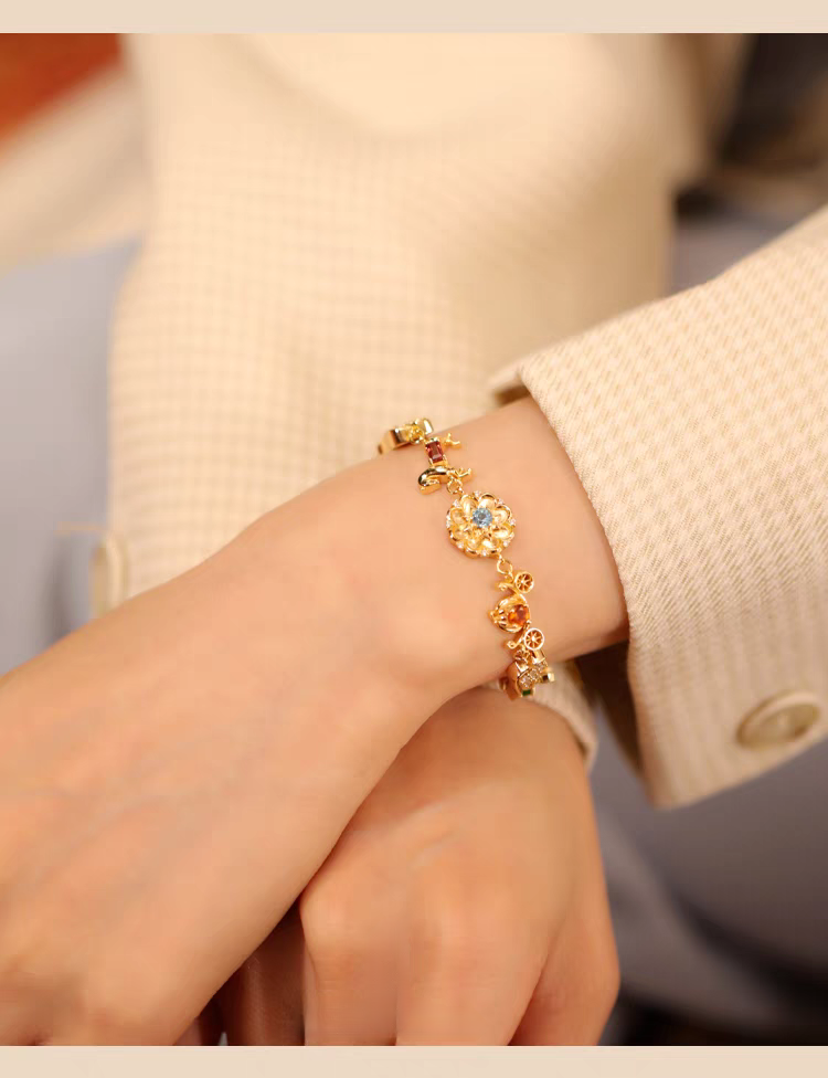 Kemstone Handcrafted Original Design Carrousel Bracelet - Vintage Sterling Silver Bracelet with Genuine Gemstones: Diopside, Fanta Garnet, Swiss Blue Topaz, Garnet, Amethyst, White Zircon, Cubic Zirconia - Romantic, Healing Gift for Women