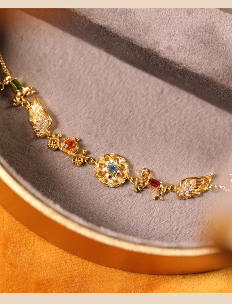 Kemstone Handcrafted Original Design Carrousel Bracelet - Vintage Sterling Silver Bracelet with Genuine Gemstones: Diopside, Fanta Garnet, Swiss Blue Topaz, Garnet, Amethyst, White Zircon, Cubic Zirconia - Romantic, Healing Gift for Women
