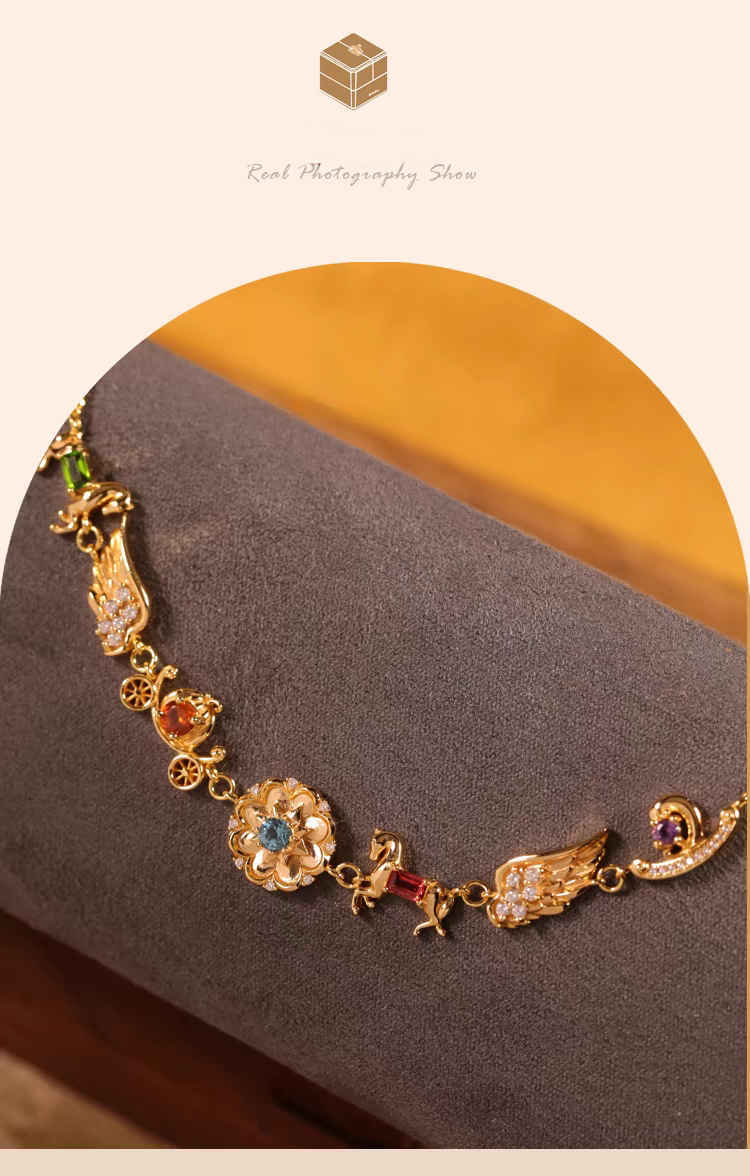 Kemstone Handcrafted Original Design Carrousel Bracelet - Vintage Sterling Silver Bracelet with Genuine Gemstones: Diopside, Fanta Garnet, Swiss Blue Topaz, Garnet, Amethyst, White Zircon, Cubic Zirconia - Romantic, Healing Gift for Women