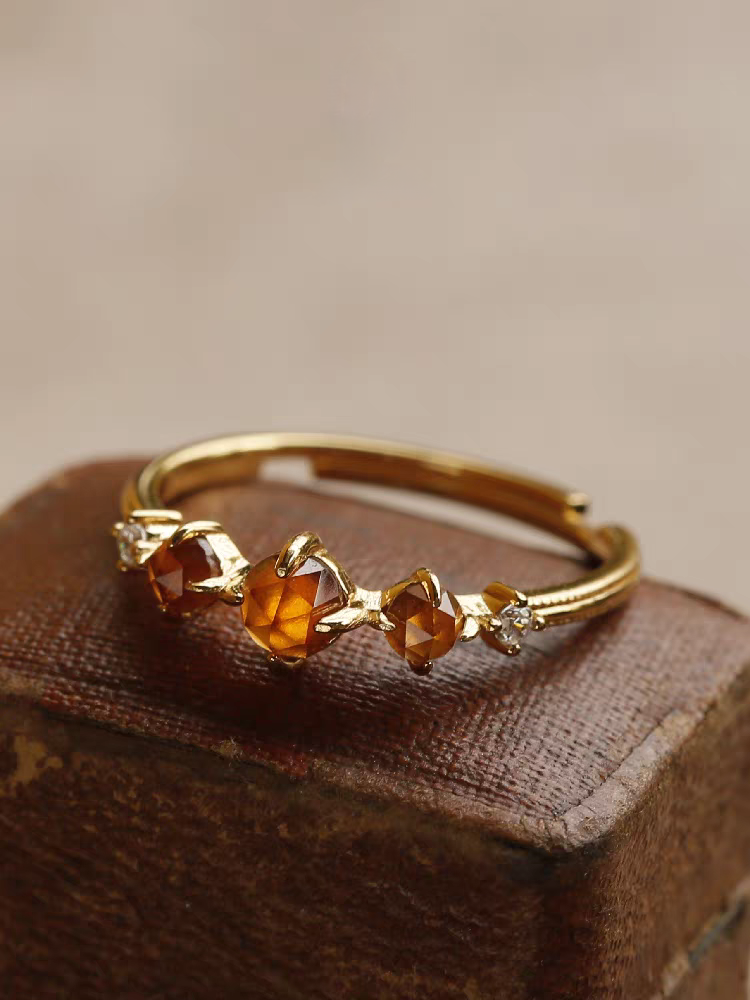 Orange Garnet Ring – Adjustable Vintage 925 Silver Gold-Plated Band | Kemstone "Phantom Sun"