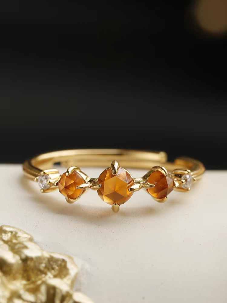 Orange Garnet Ring – Adjustable Vintage 925 Silver Gold-Plated Band | Kemstone "Phantom Sun"