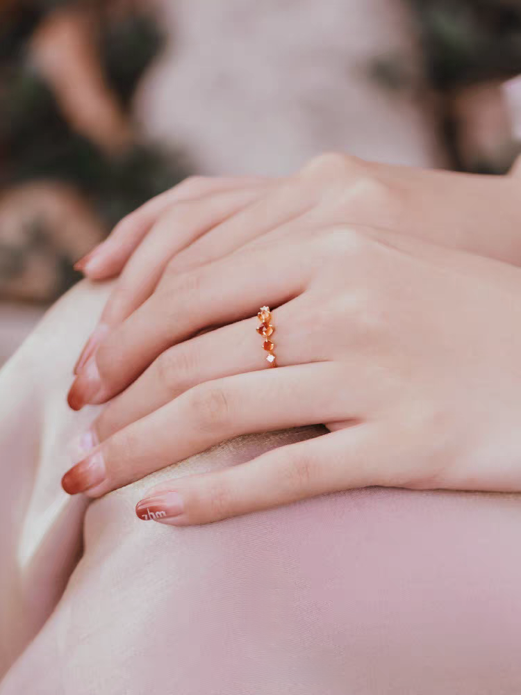 Orange Garnet Ring – Adjustable Vintage 925 Silver Gold-Plated Band | Kemstone "Phantom Sun"