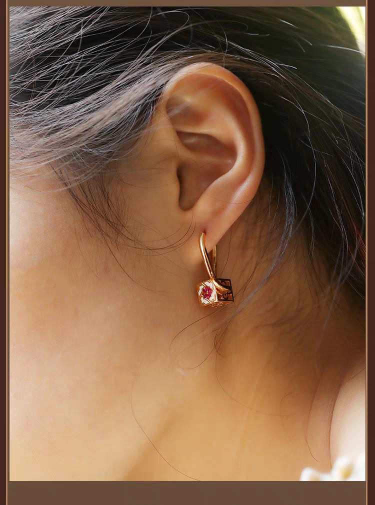 Kemstone Handcrafted Original Design Culaccino Asymmetrical Enamel Square Earrings – 925 Silver Vintage-Inspired Studs with Cubic Zirconia