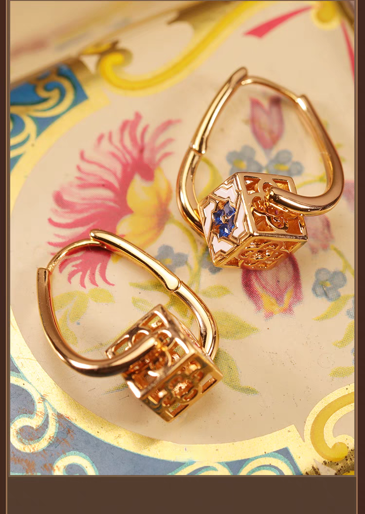 Kemstone Handcrafted Original Design Culaccino Asymmetrical Enamel Square Earrings – 925 Silver Vintage-Inspired Studs with Cubic Zirconia