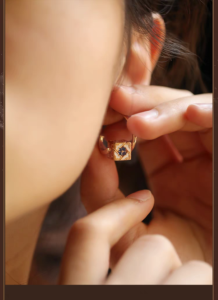 Kemstone Handcrafted Original Design Culaccino Asymmetrical Enamel Square Earrings – 925 Silver Vintage-Inspired Studs with Cubic Zirconia