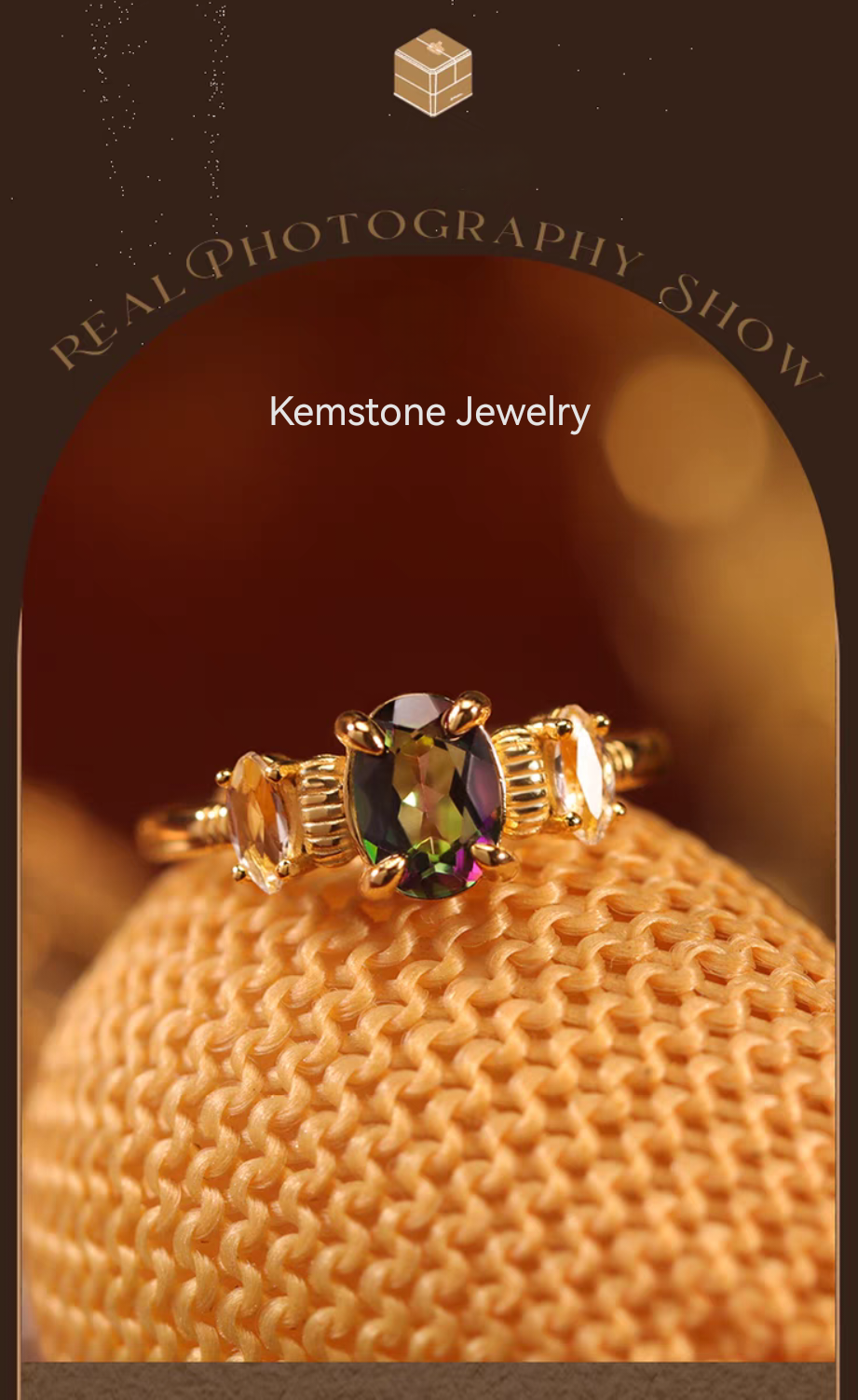 Kemstone Handcrafted Original Design Proust Ring: Vintage-Style Perfume Bottle Design with Rainbow Topaz and White Topaz, Adjustable 925 Silver Ring
