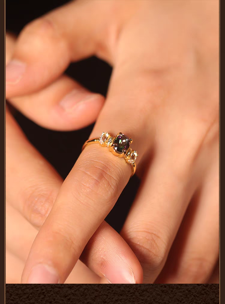 Kemstone Handcrafted Original Design Proust Ring: Vintage-Style Perfume Bottle Design with Rainbow Topaz and White Topaz, Adjustable 925 Silver Ring