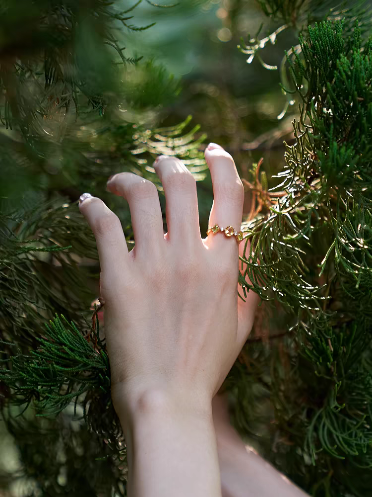 Kemstone Handcrafted Original Design “Canola Blossom” Ring – Citrine & Peridot Adjustable Ring in Gold-Plated 925 Sterling Silver