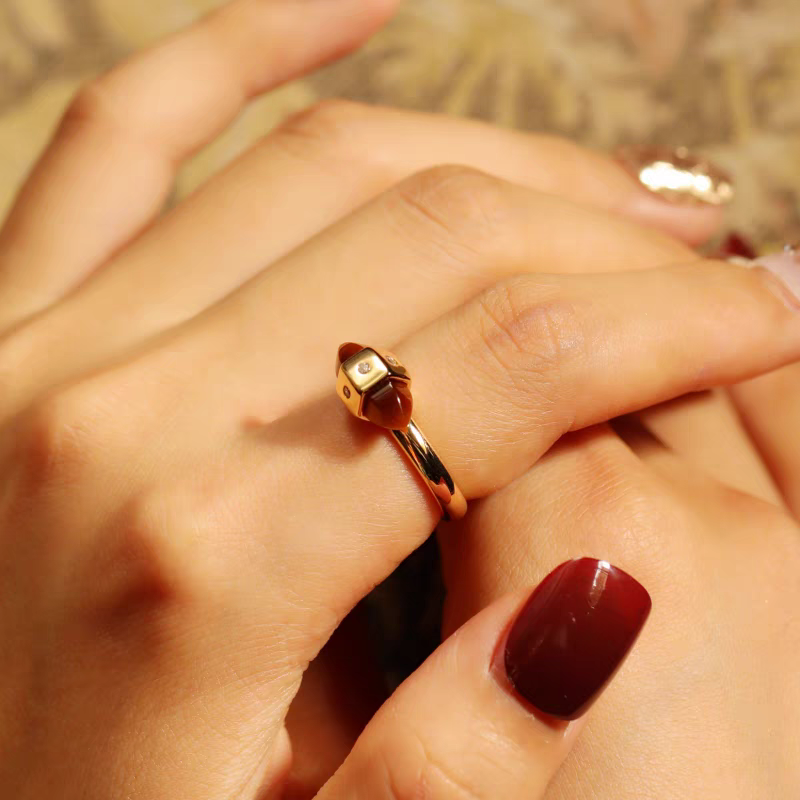 Anillo de ojo de tigre de plata de ley 925 bañado en oro con circonita cúbica, diseño original "Anillos Luminosos", hecho a mano, estilo vintage, hecho a mano, con diseño minimalista francés para mujer.