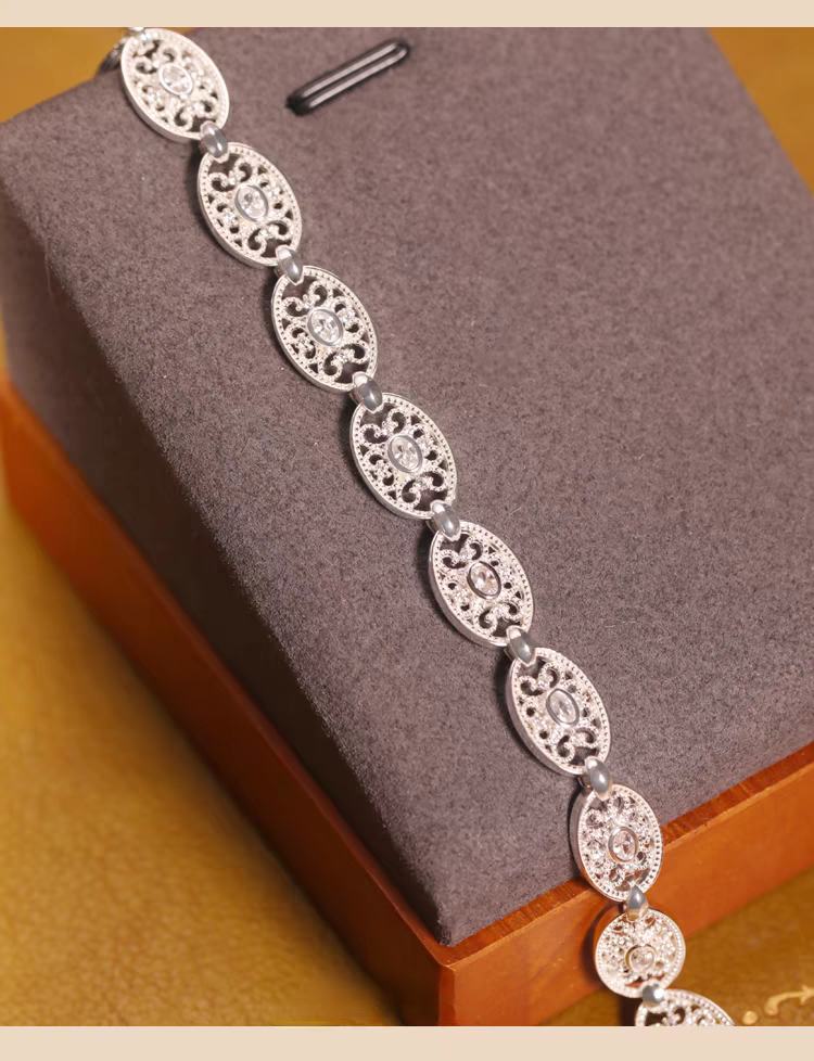 Pulsera de encaje ligero tejida a mano con diseño original de Kemstone - Plata de ley 925, diseño geométrico hueco vintage