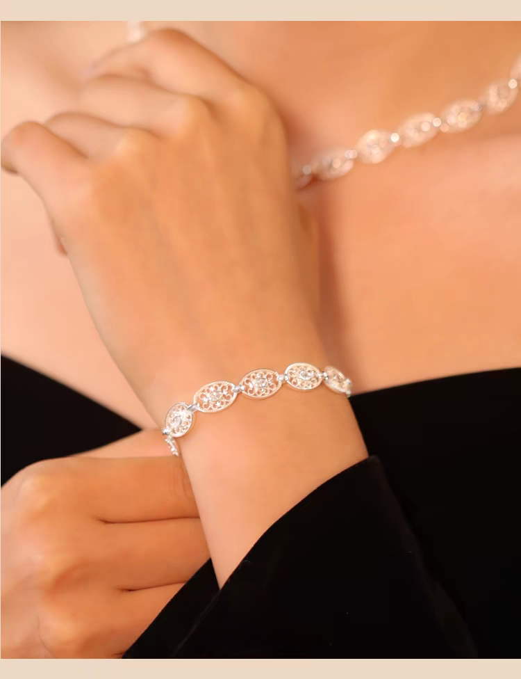 Pulsera de encaje ligero tejida a mano con diseño original de Kemstone - Plata de ley 925, diseño geométrico hueco vintage