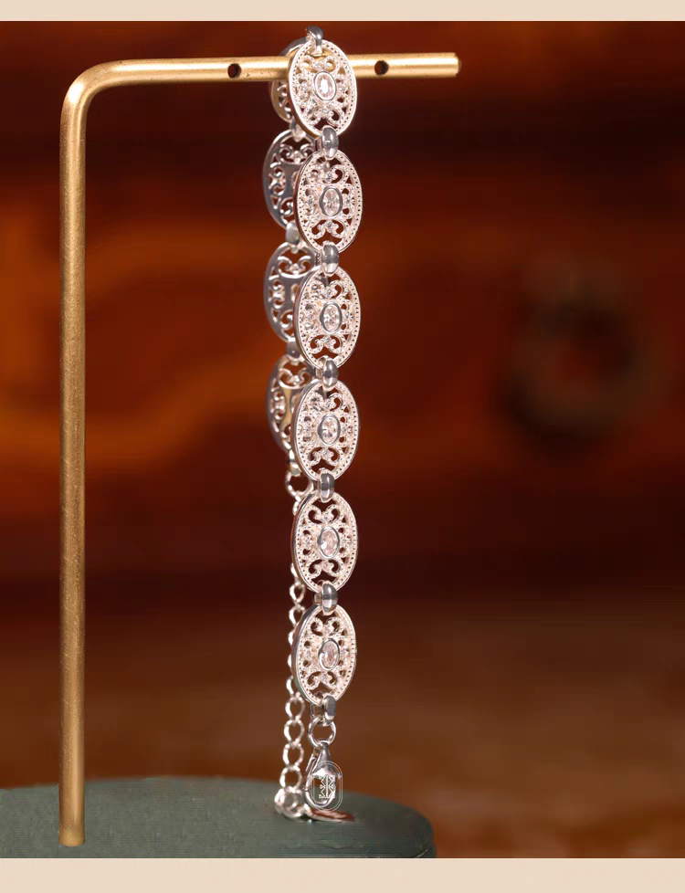 Pulsera de encaje ligero tejida a mano con diseño original de Kemstone - Plata de ley 925, diseño geométrico hueco vintage