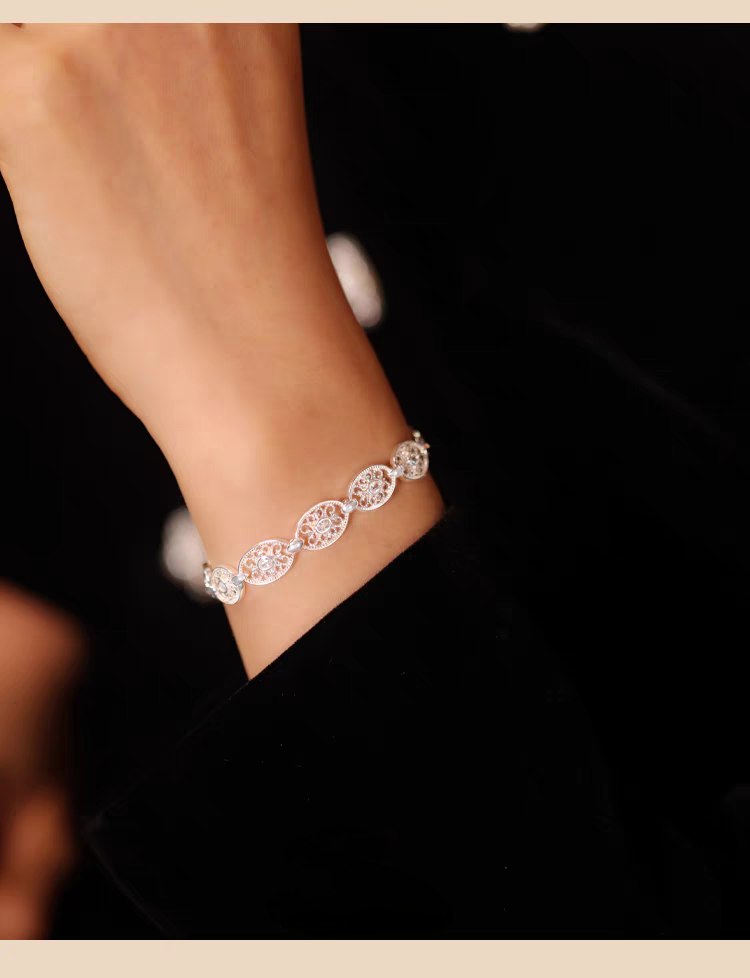 Pulsera de encaje ligero tejida a mano con diseño original de Kemstone - Plata de ley 925, diseño geométrico hueco vintage