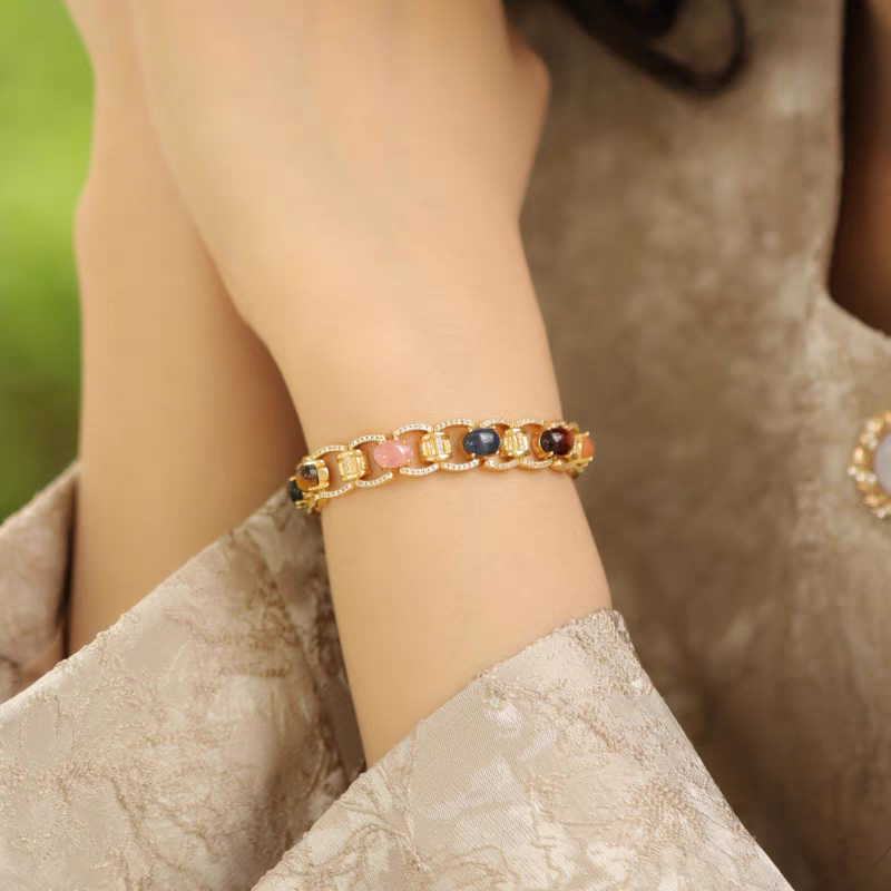 Bracciale Kemstone artigianale con design originale e risonanza di pietre preziose - Bracciale di lusso in argento sterling vintage con pietre naturali