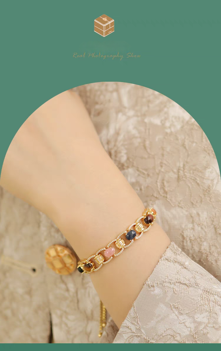 Bracciale Kemstone artigianale con design originale e risonanza di pietre preziose - Bracciale di lusso in argento sterling vintage con pietre naturali