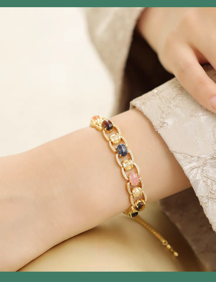 Bracciale Kemstone artigianale con design originale e risonanza di pietre preziose - Bracciale di lusso in argento sterling vintage con pietre naturali