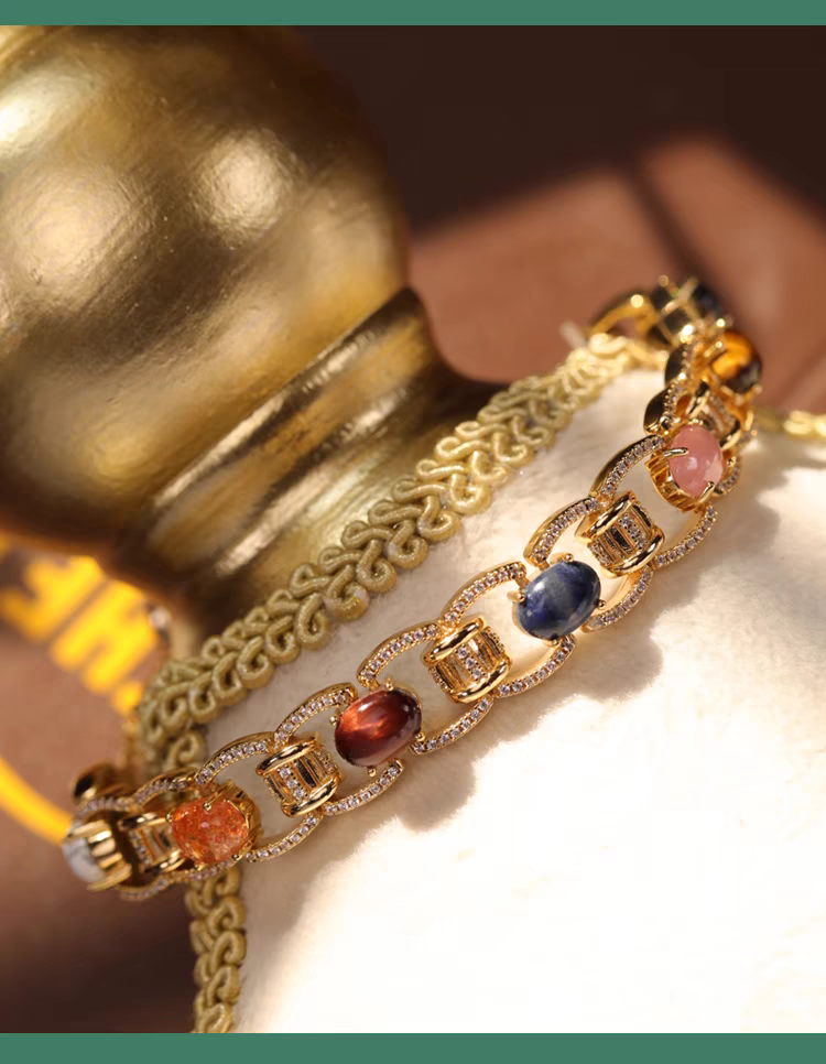 Bracciale Kemstone artigianale con design originale e risonanza di pietre preziose - Bracciale di lusso in argento sterling vintage con pietre naturali