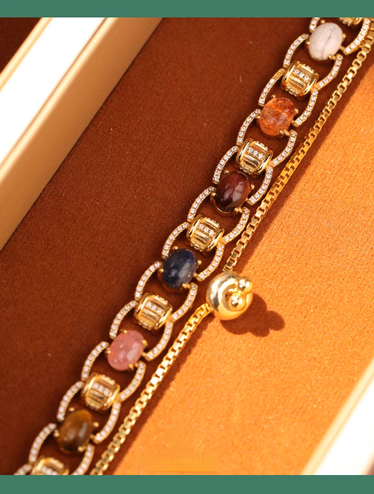 Bracciale Kemstone artigianale con design originale e risonanza di pietre preziose - Bracciale di lusso in argento sterling vintage con pietre naturali