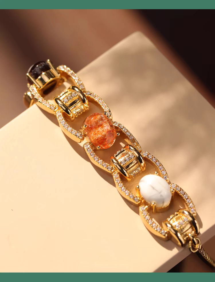 Bracciale Kemstone artigianale con design originale e risonanza di pietre preziose - Bracciale di lusso in argento sterling vintage con pietre naturali