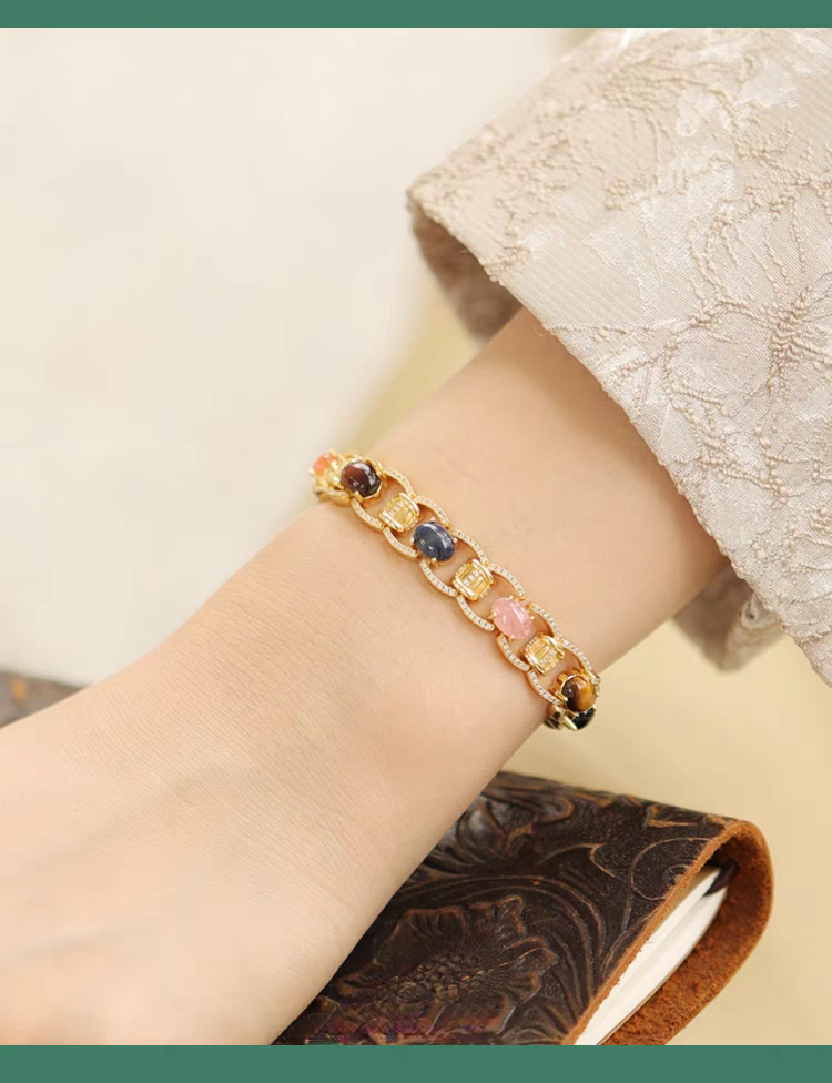 Bracciale Kemstone artigianale con design originale e risonanza di pietre preziose - Bracciale di lusso in argento sterling vintage con pietre naturali