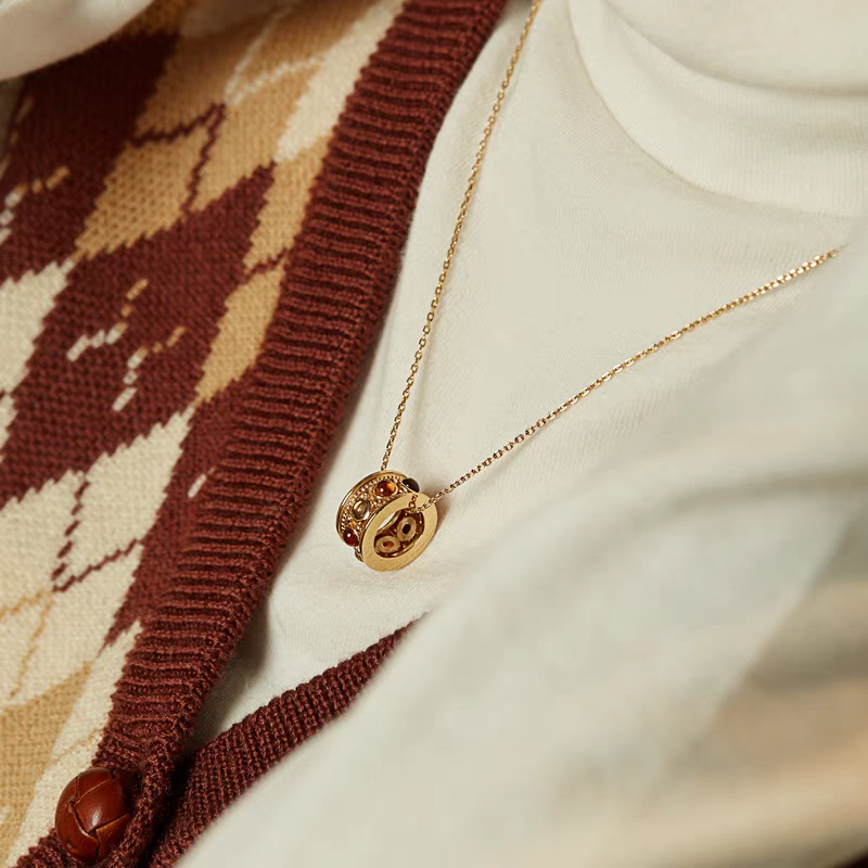 Kemstone Sunset Ferris Wheel Necklace – Spessartite Garnet & Smoky Quartz Pendant in Gold-Plated 925 Sterling Silver, Romantic Sunset-Inspired Jewelry