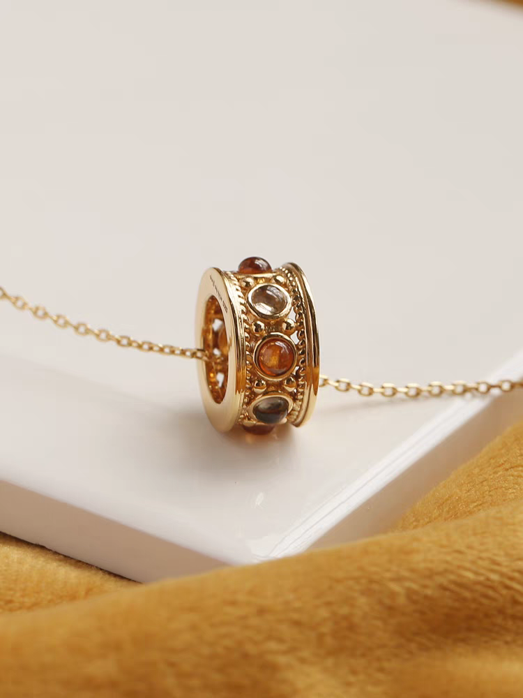 Kemstone Sunset Ferris Wheel Necklace – Spessartite Garnet & Smoky Quartz Pendant in Gold-Plated 925 Sterling Silver, Romantic Sunset-Inspired Jewelry