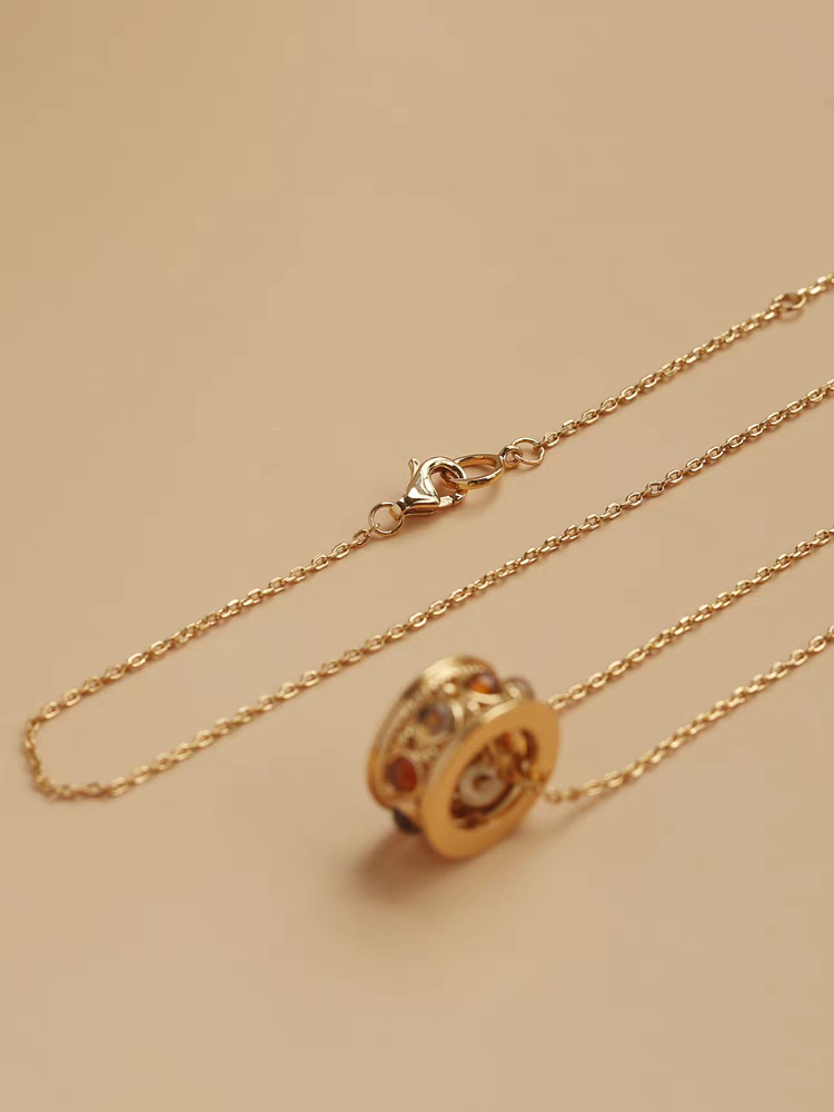 Kemstone Sunset Ferris Wheel Necklace – Spessartite Garnet & Smoky Quartz Pendant in Gold-Plated 925 Sterling Silver, Romantic Sunset-Inspired Jewelry
