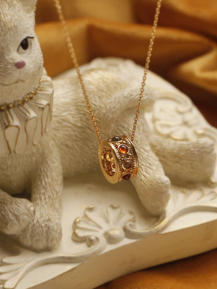 Kemstone Sunset Ferris Wheel Necklace – Spessartite Garnet & Smoky Quartz Pendant in Gold-Plated 925 Sterling Silver, Romantic Sunset-Inspired Jewelry
