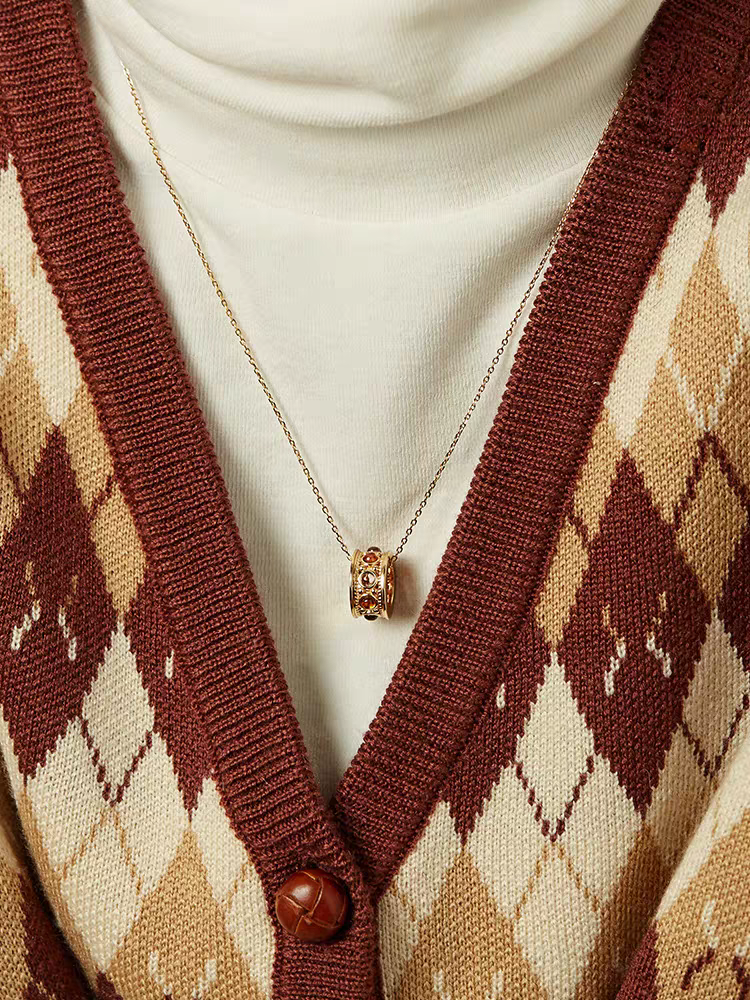 Kemstone Sunset Ferris Wheel Necklace – Spessartite Garnet & Smoky Quartz Pendant in Gold-Plated 925 Sterling Silver, Romantic Sunset-Inspired Jewelry