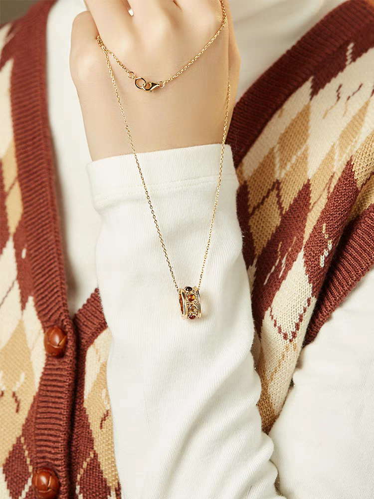 Kemstone Sunset Ferris Wheel Necklace – Spessartite Garnet & Smoky Quartz Pendant in Gold-Plated 925 Sterling Silver, Romantic Sunset-Inspired Jewelry
