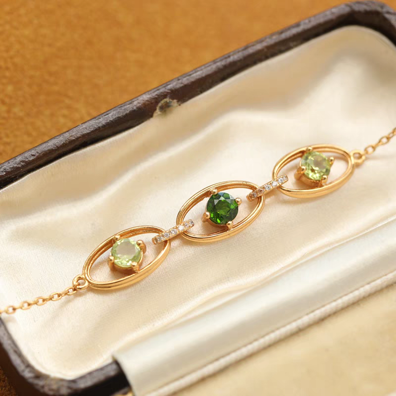 Pulsera Nomeolvides de diseño original artesanal de Kemstone | Plata de ley 925 | Fluorita transparente y piedra de oliva | Elegante pulsera de inspiración vintage para mujer