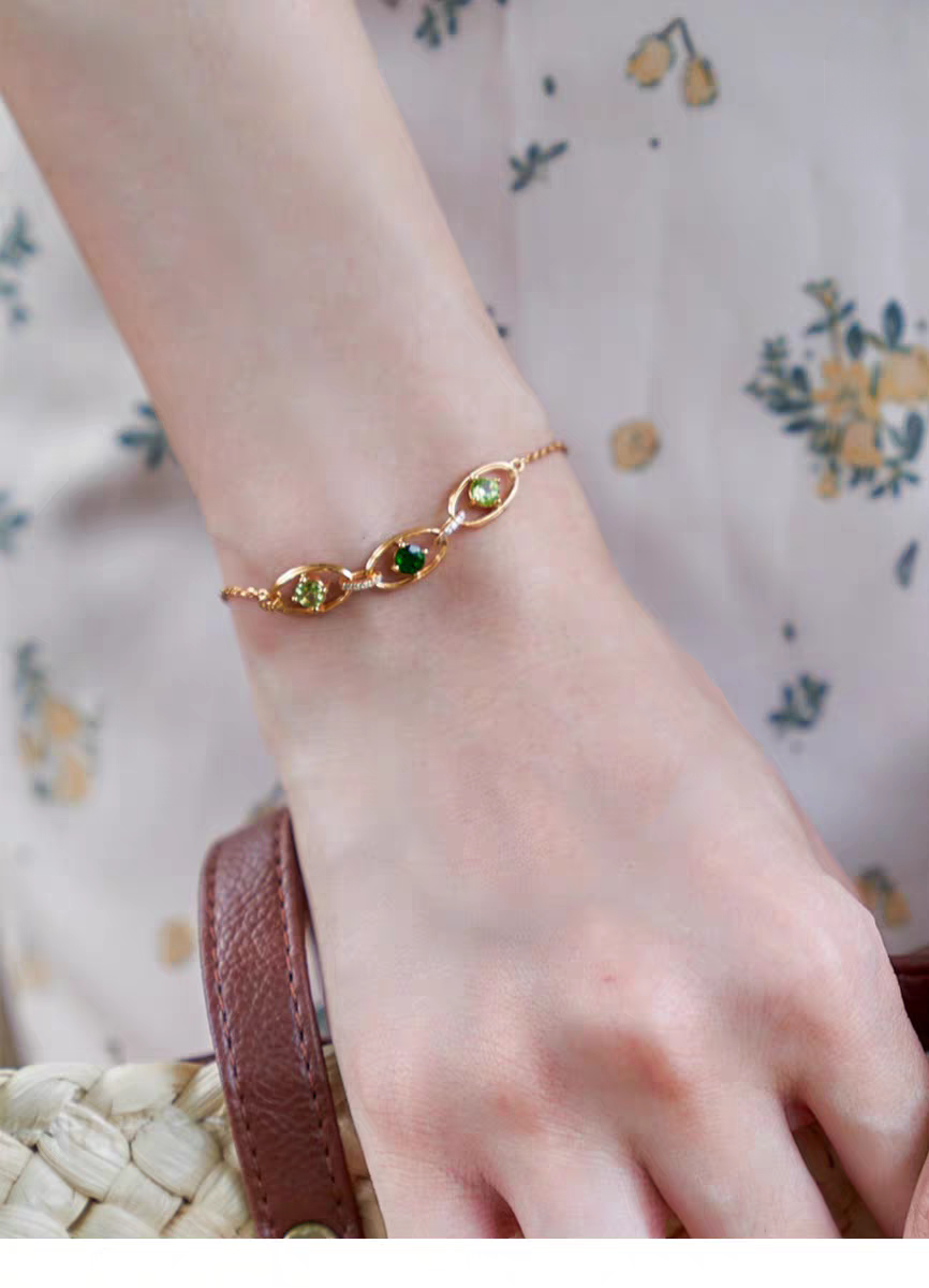 Pulsera Nomeolvides de diseño original artesanal de Kemstone | Plata de ley 925 | Fluorita transparente y piedra de oliva | Elegante pulsera de inspiración vintage para mujer